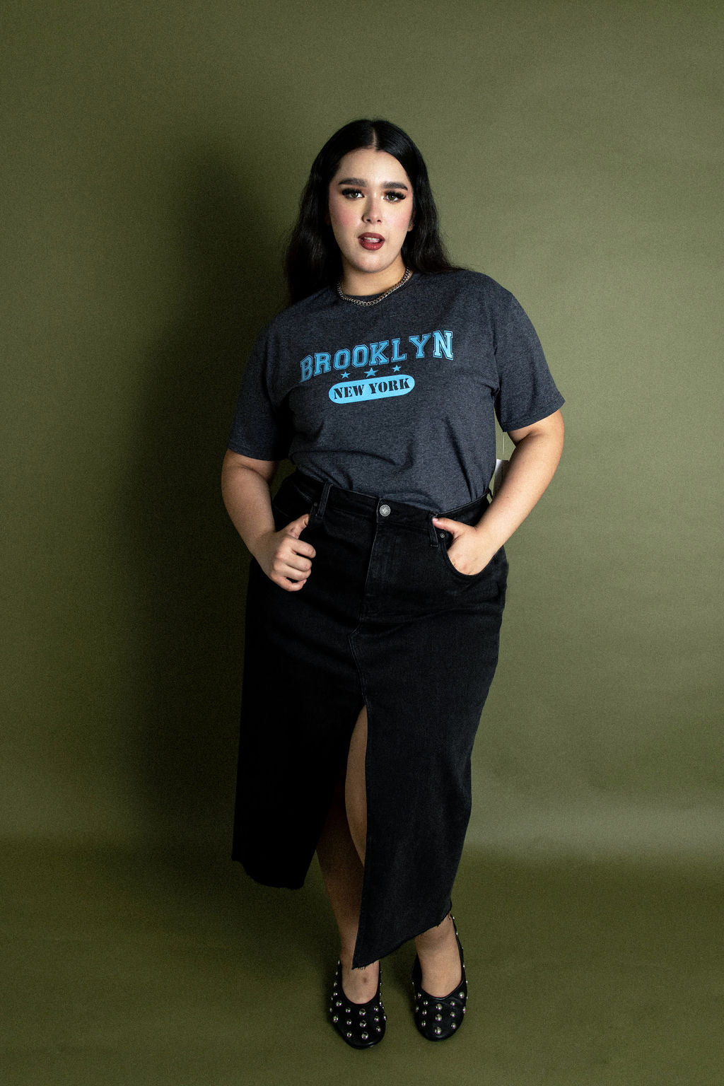 Outfits Con Falda Jean Negra Falda De Mezclilla Larga