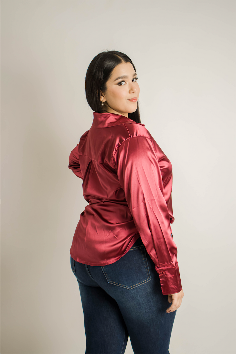 Blusa camisera en satin lisa