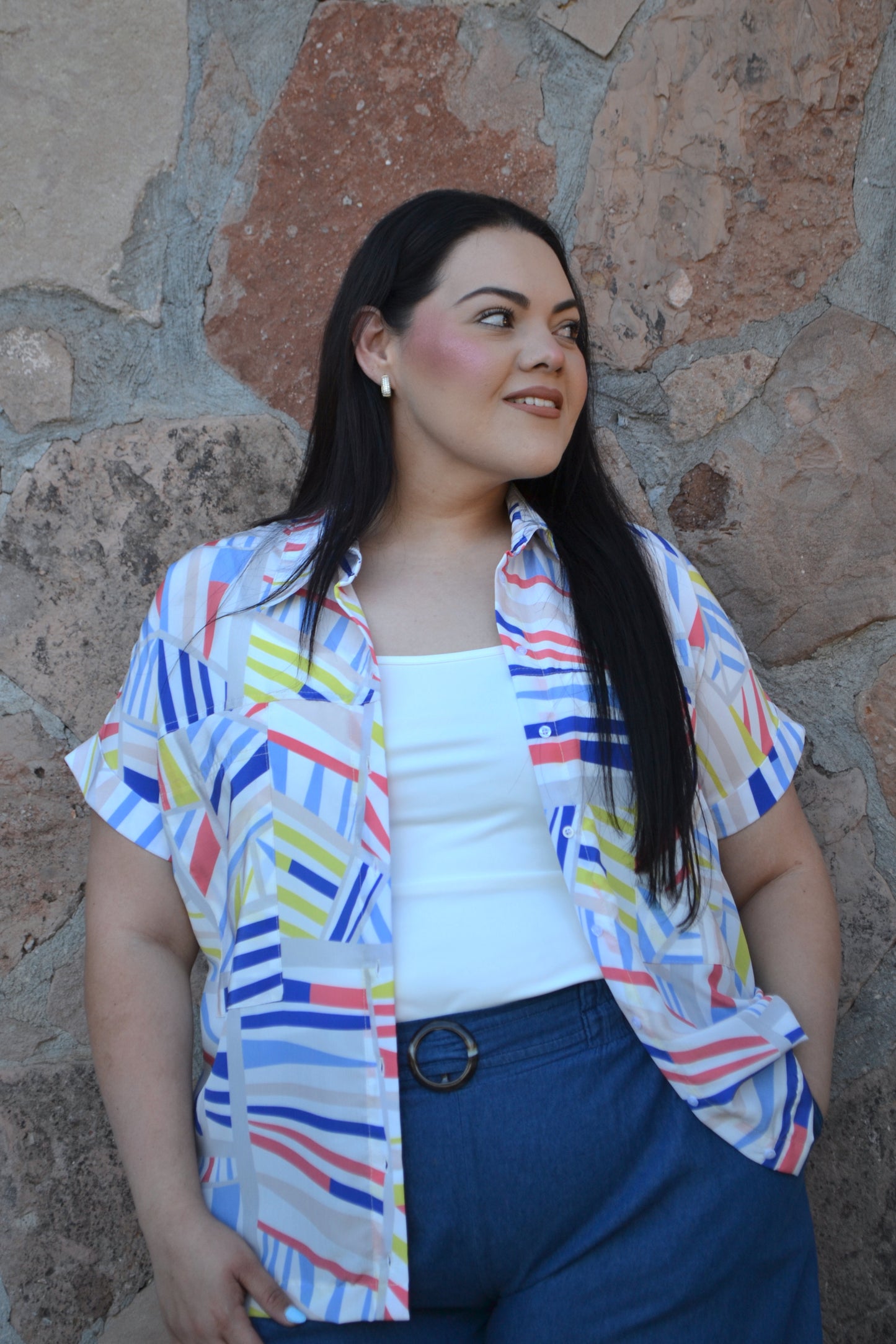 Blusa Camisera Manga Corta Estampada