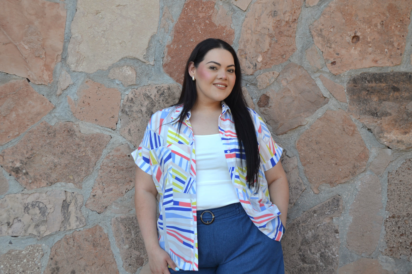 Blusa Camisera Manga Corta Estampada