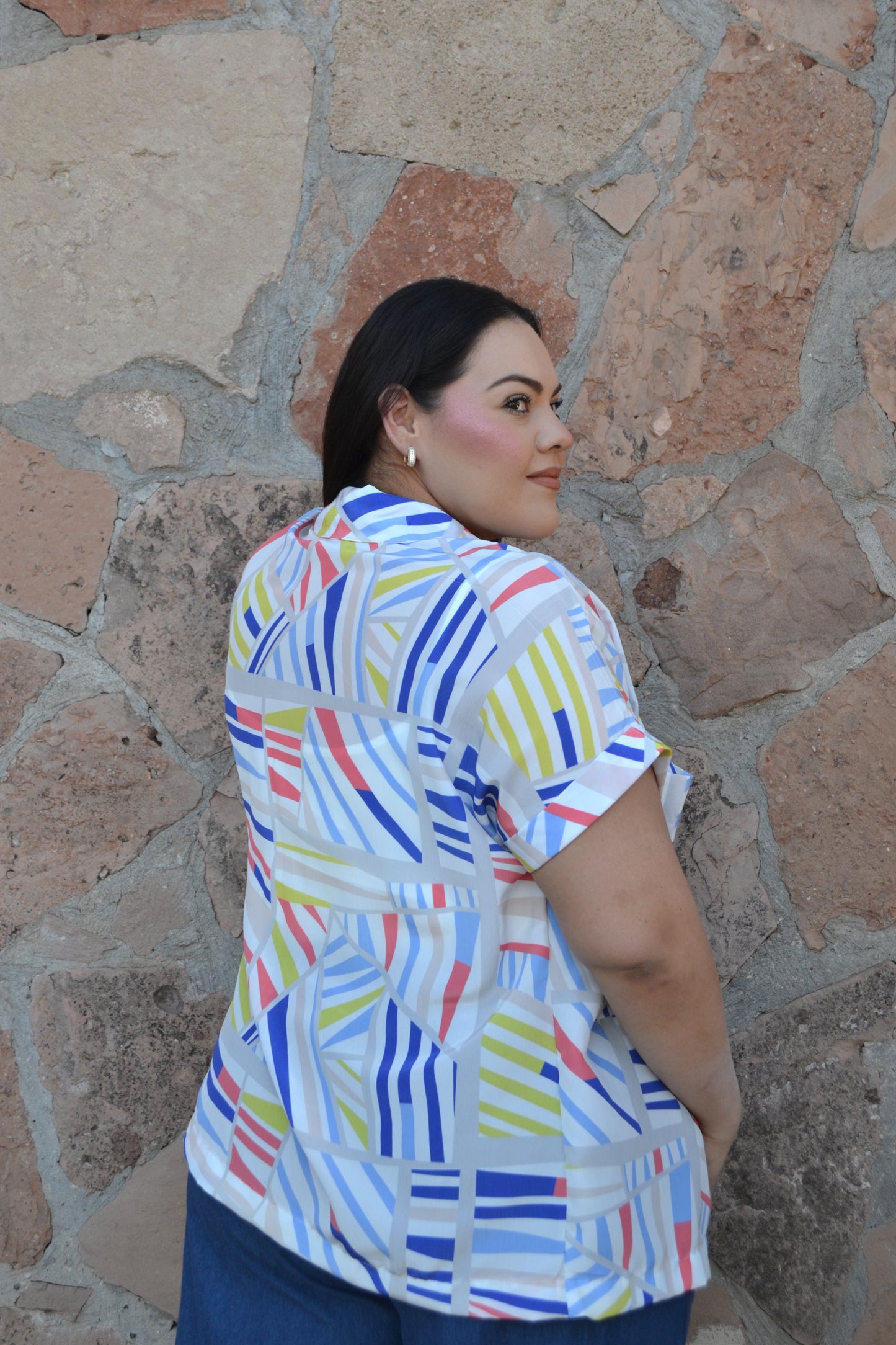 Blusa Camisera Manga Corta Estampada