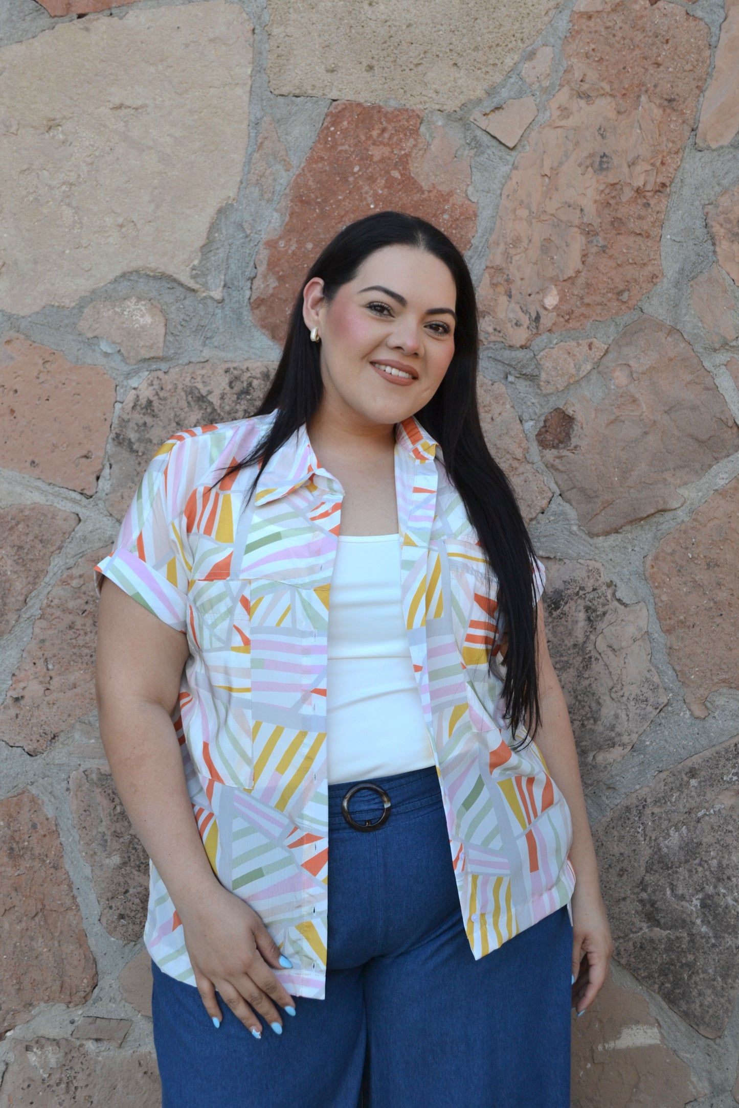 Blusa Camisera Manga Corta Estampada