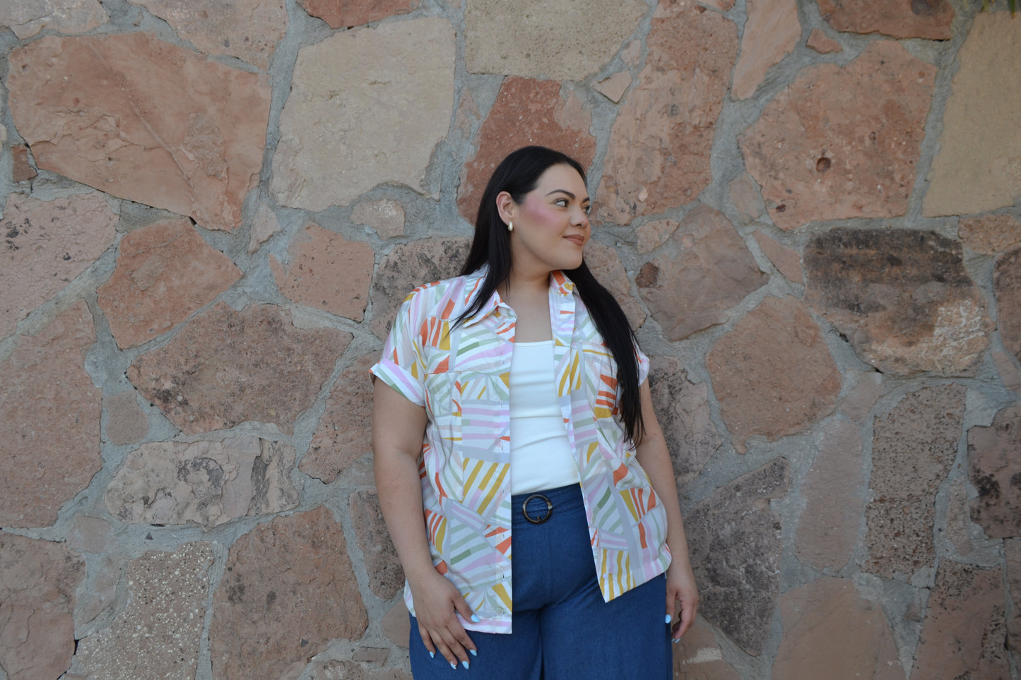 Blusa Camisera Manga Corta Estampada