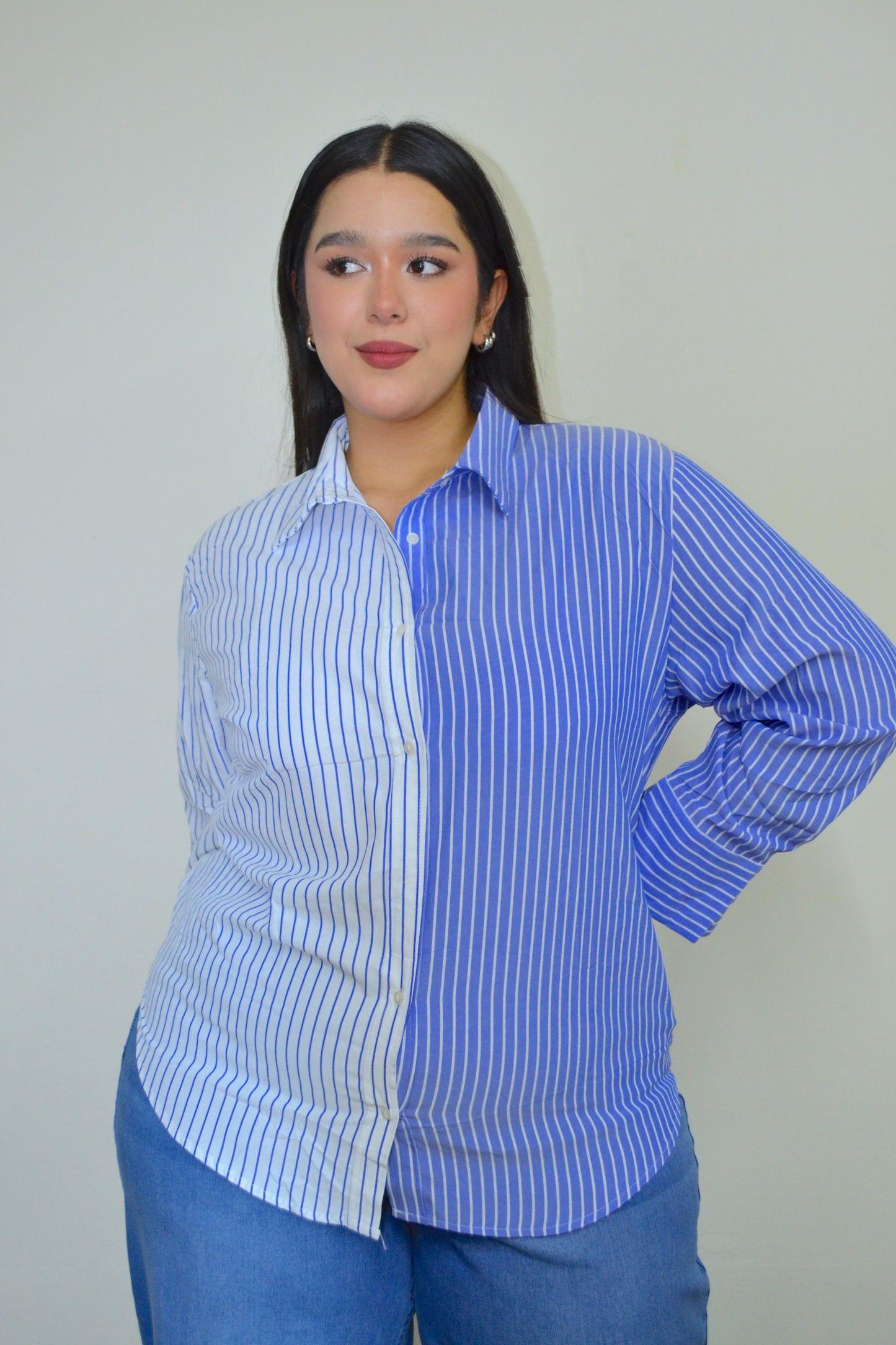 Blusa camisera CON RAYAS MANGALARGA