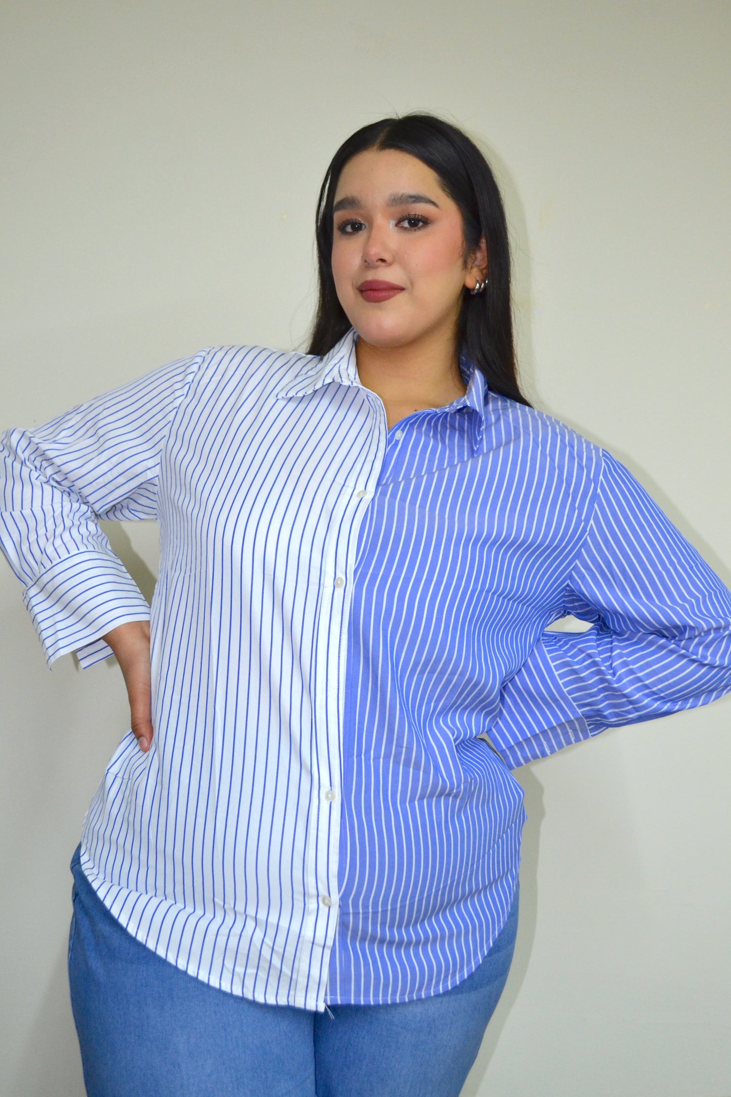 Blusa camisera CON RAYAS MANGALARGA