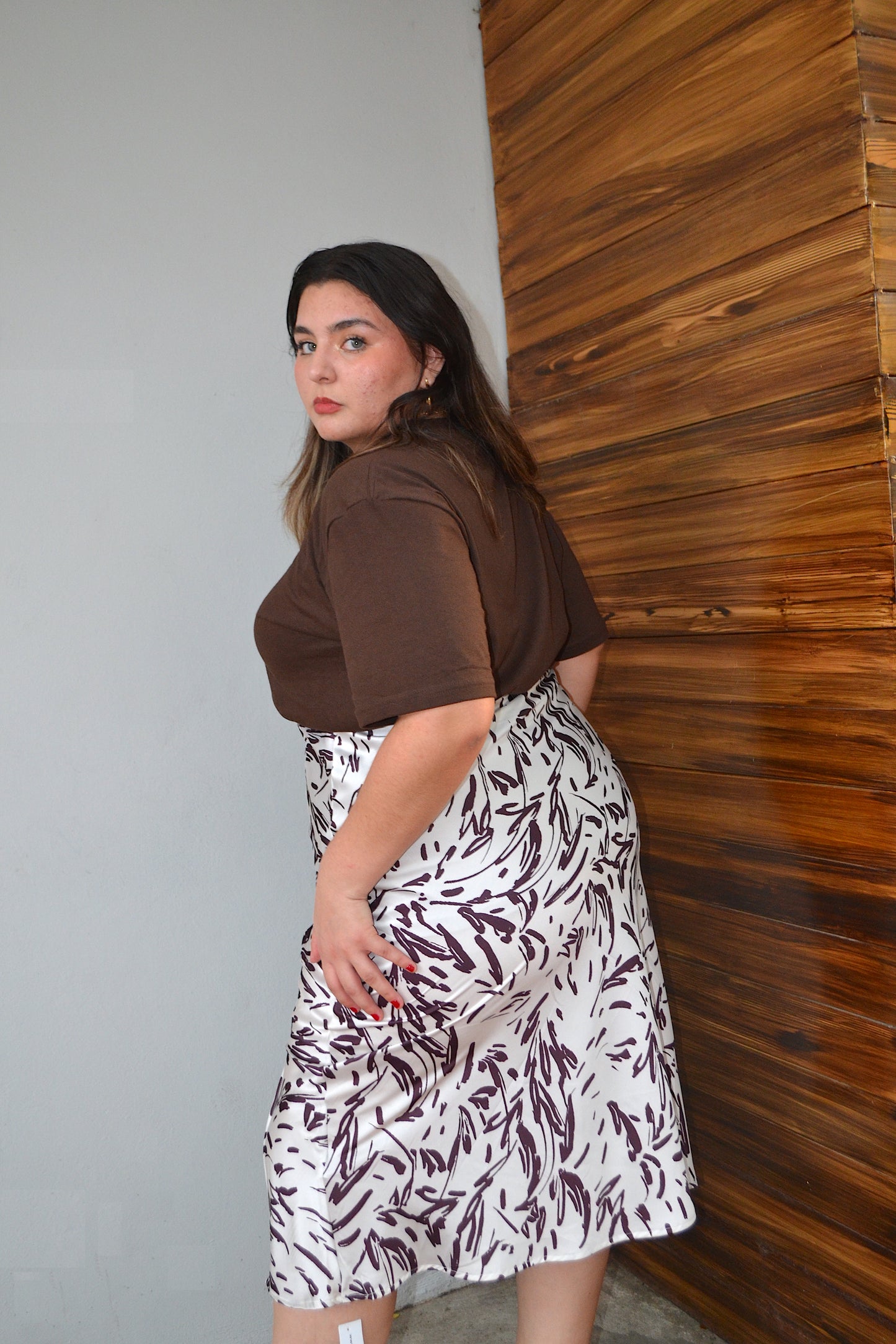 Falda En Satin Estampada