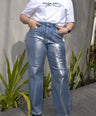 Jeans flare con foil efecto PLATEADO