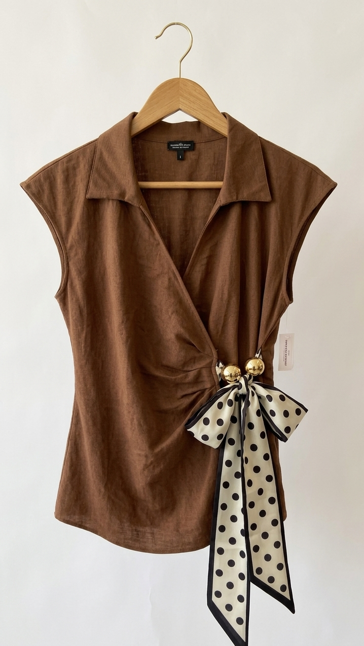 Blusa Manga Larga Cruzada con Escote