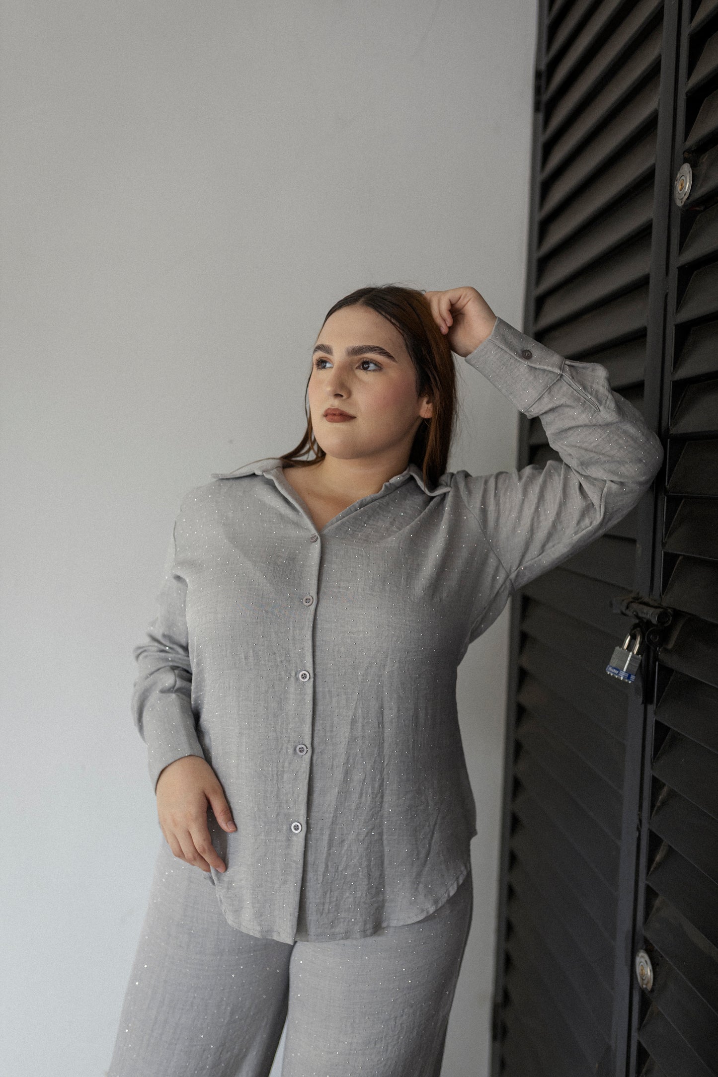 Set De Blusa Manga Larga  y Pantalón Con Piedras