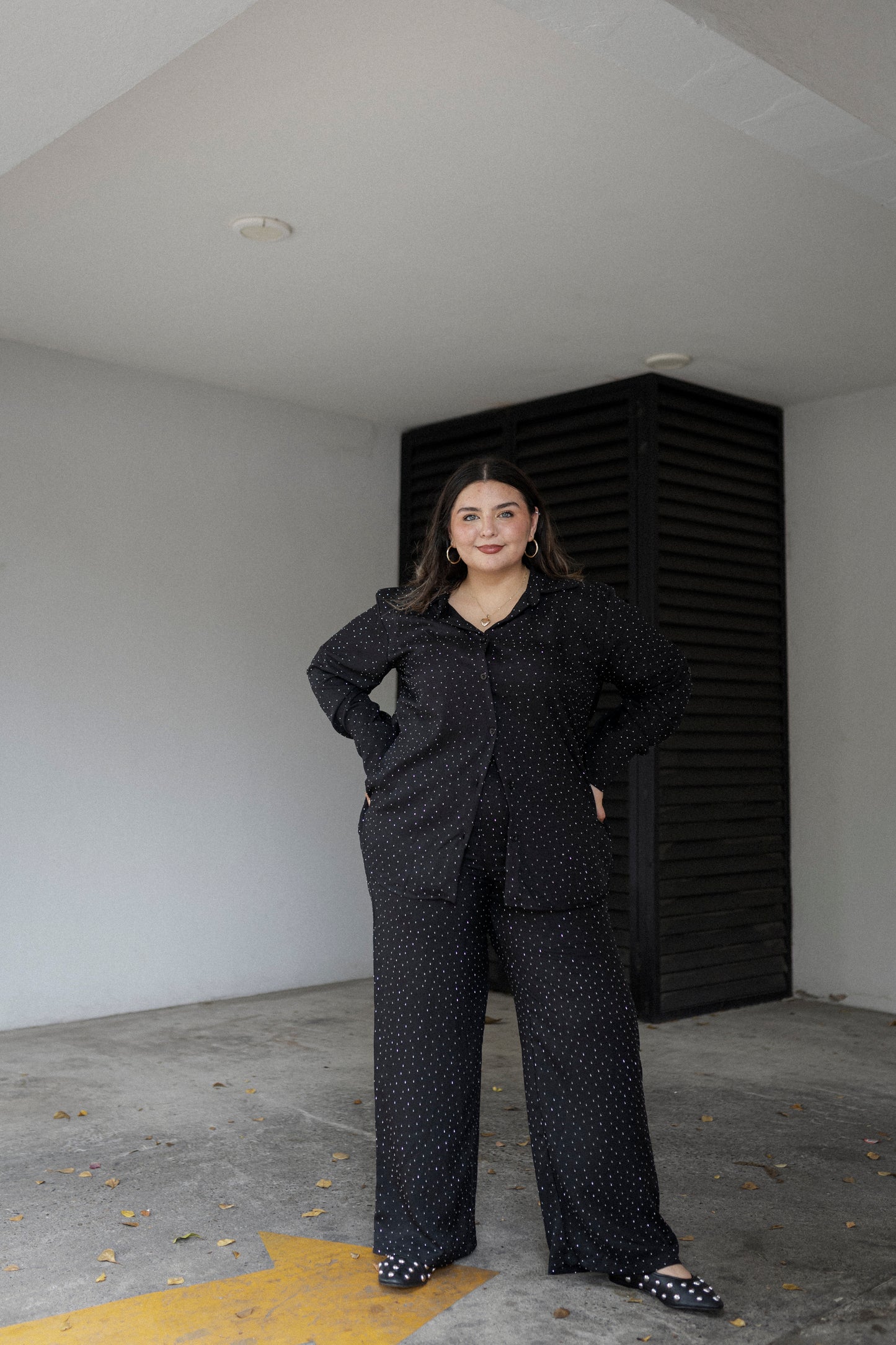 Set De Blusa Manga Larga  y Pantalón Con Piedras