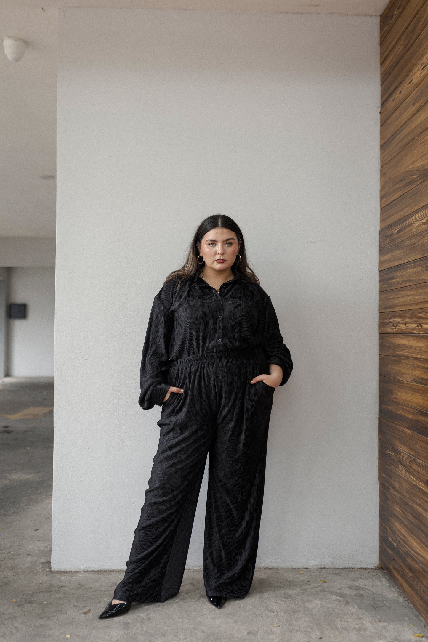 Set de blusa camisera y pantalón flare
