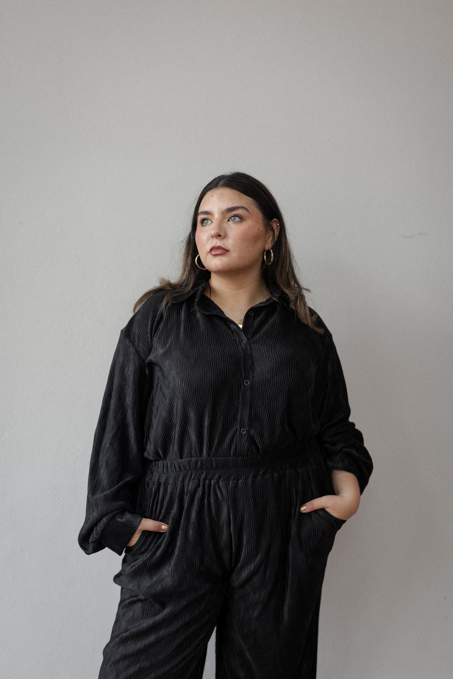 Set de blusa camisera y pantalón flare