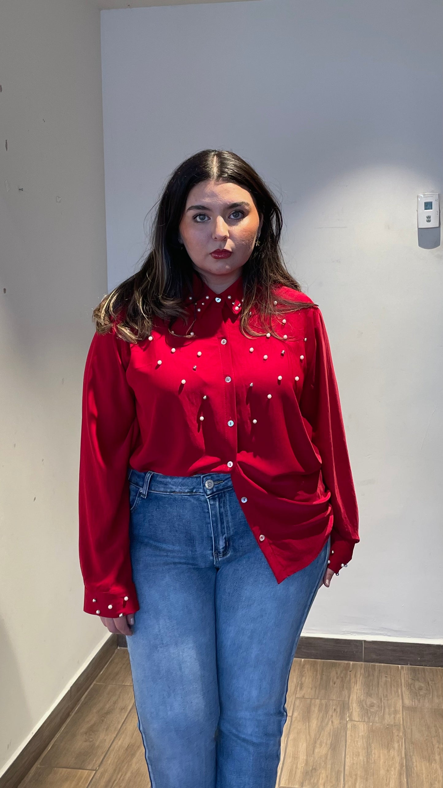 Blusa Camisera con Pedrerias