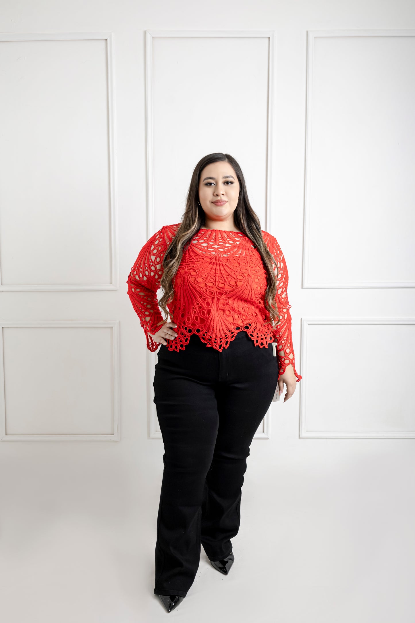 Blusa De Encaje Manga Larga