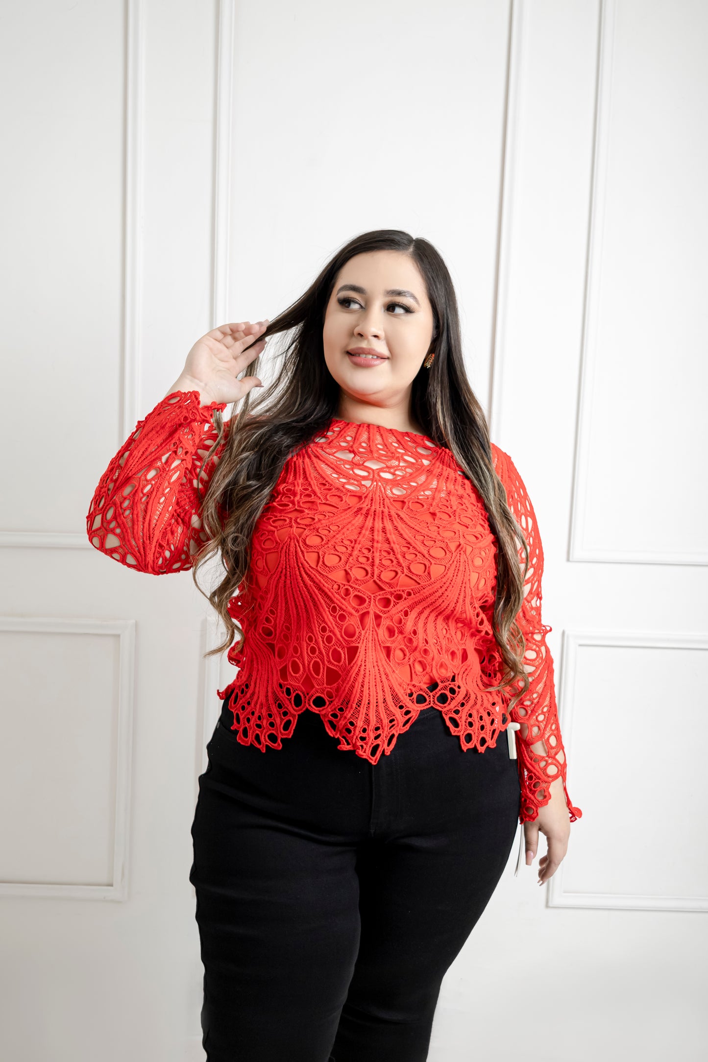 Blusa De Encaje Manga Larga
