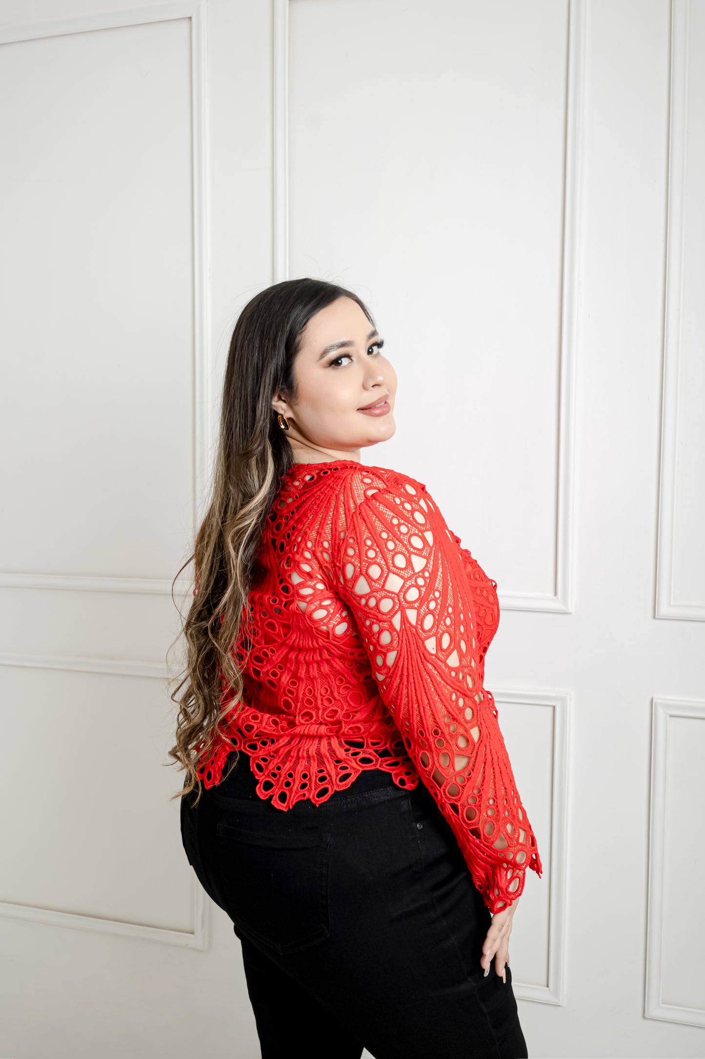 Blusa De Encaje Manga Larga