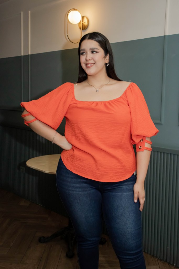 Blusa moda manga abullonada botones