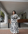 Vestido Estampado Cinto Manga 3/4