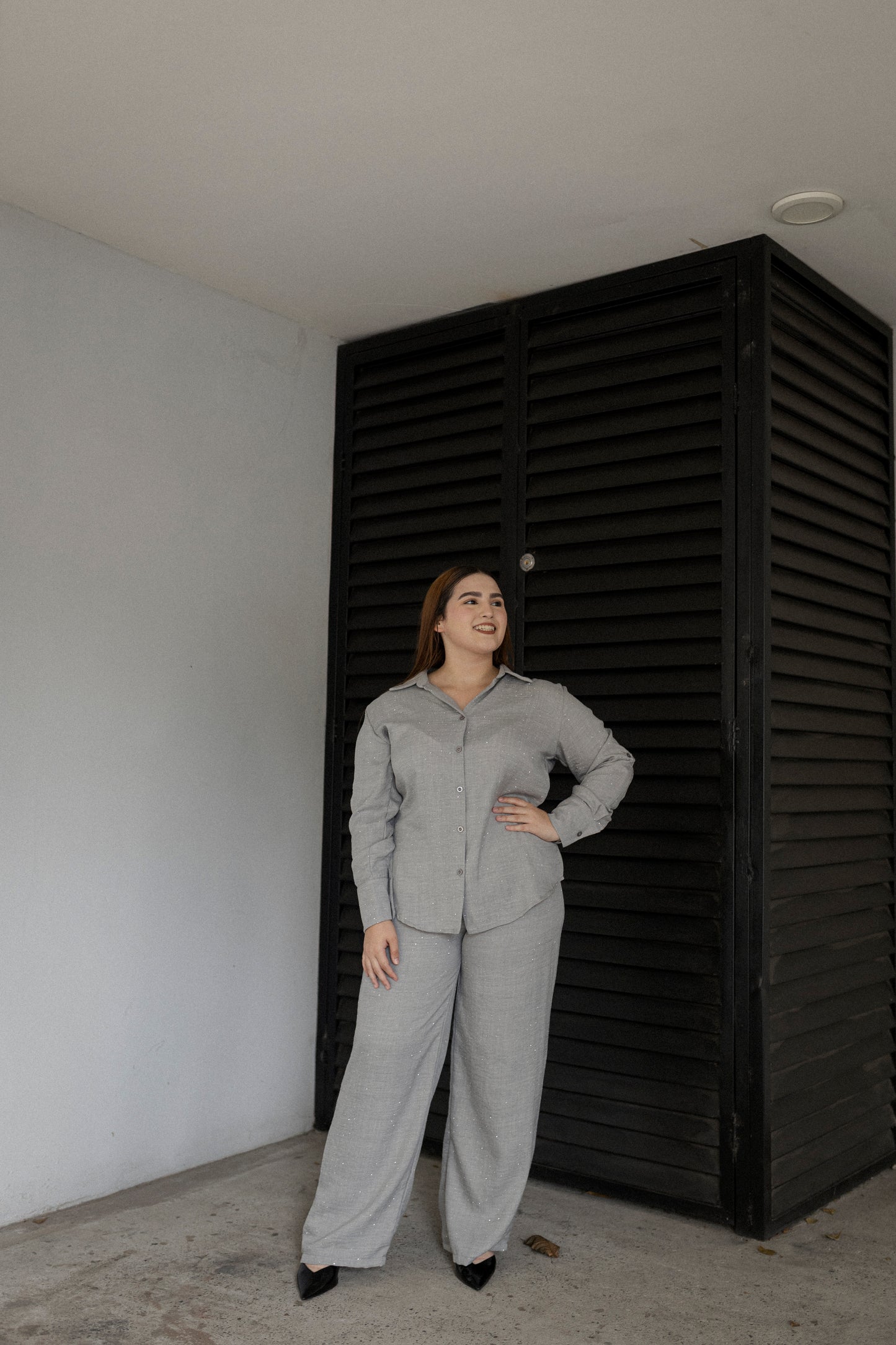 Set De Blusa Manga Larga  y Pantalón Con Piedras