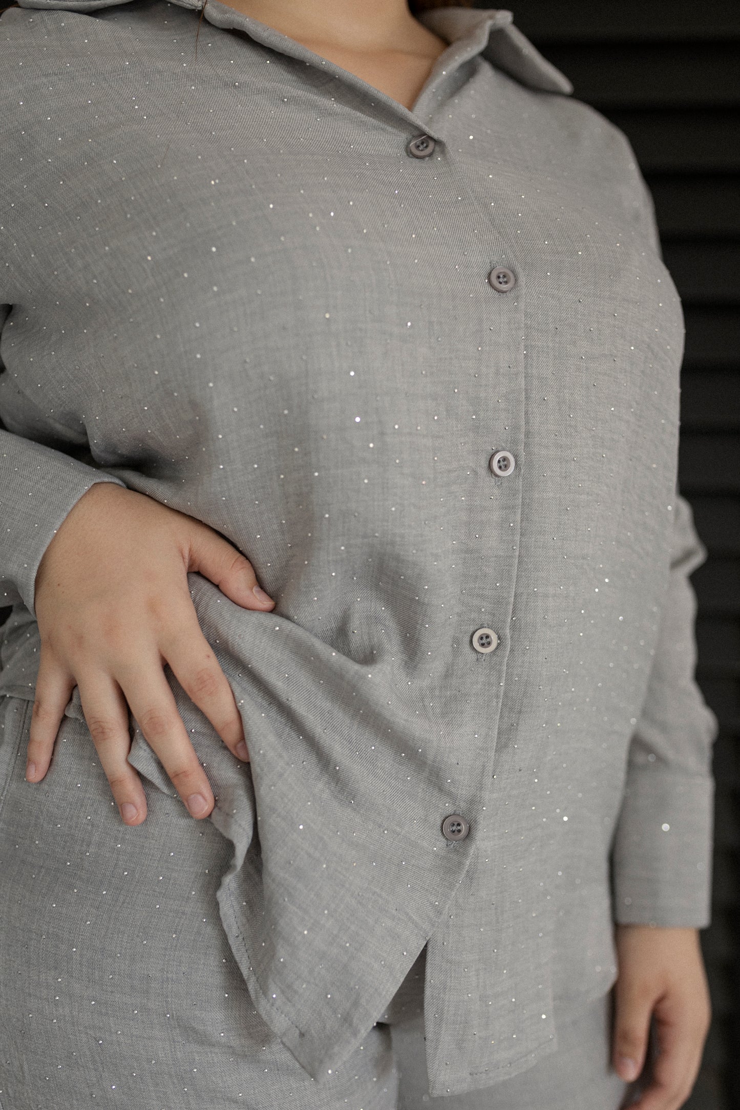 Set De Blusa Manga Larga  y Pantalón Con Piedras