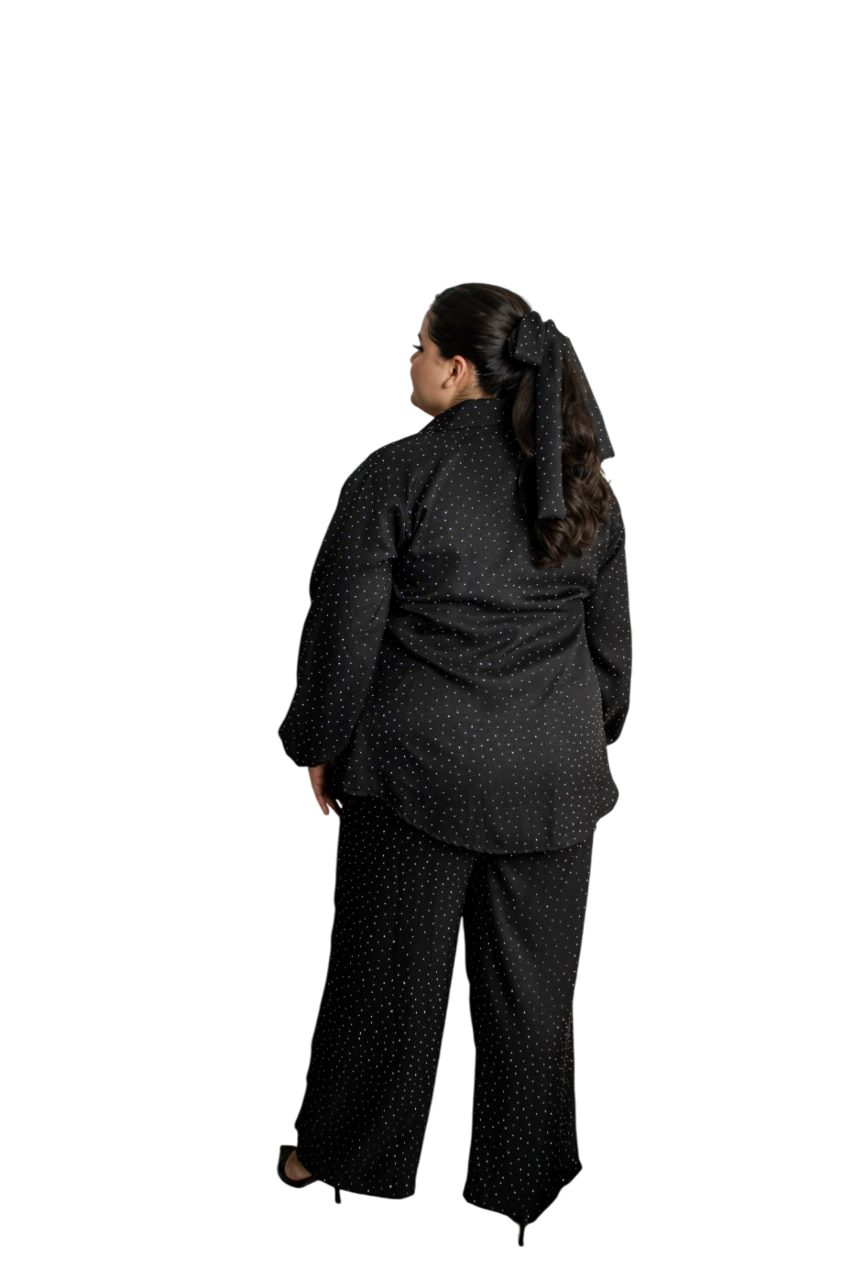 Set De Blusa Manga Larga  y Pantalón Con Piedras
