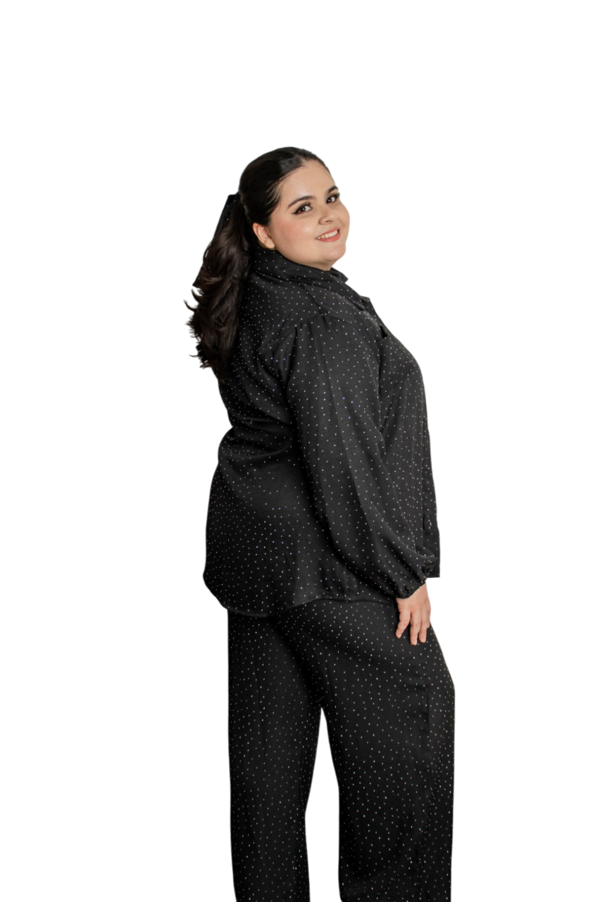 Set De Blusa Manga Larga  y Pantalón Con Piedras