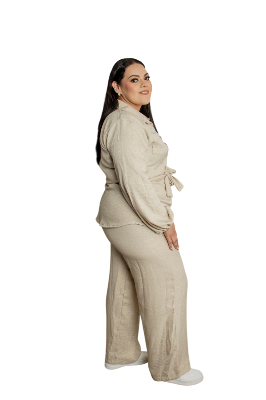 Set de blusa manga larga  y pantalón Con Piedras
