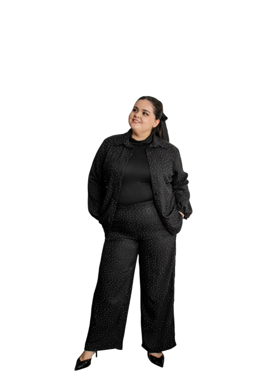 Set De Blusa Manga Larga  y Pantalón Con Piedras