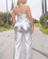Pantalón Flare Metálico Plata