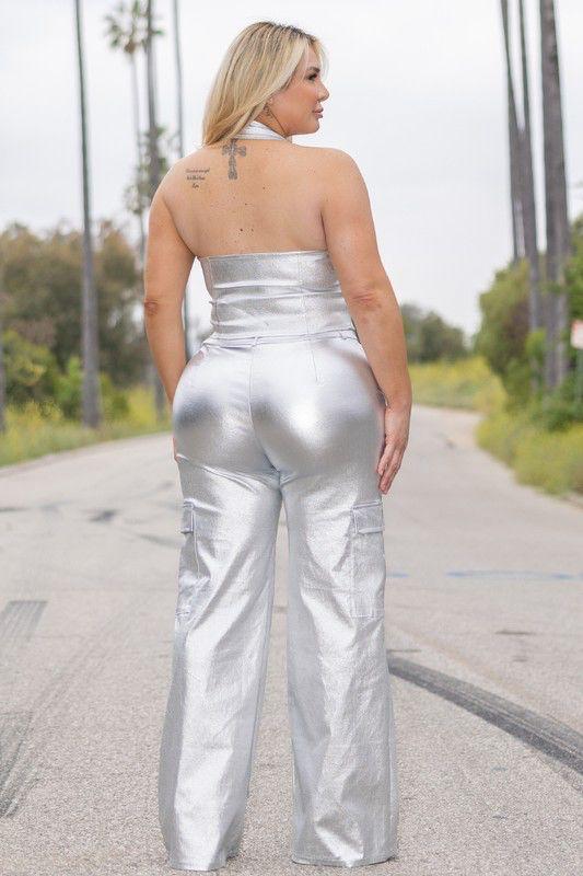 Pantalón Flare Metálico Plata