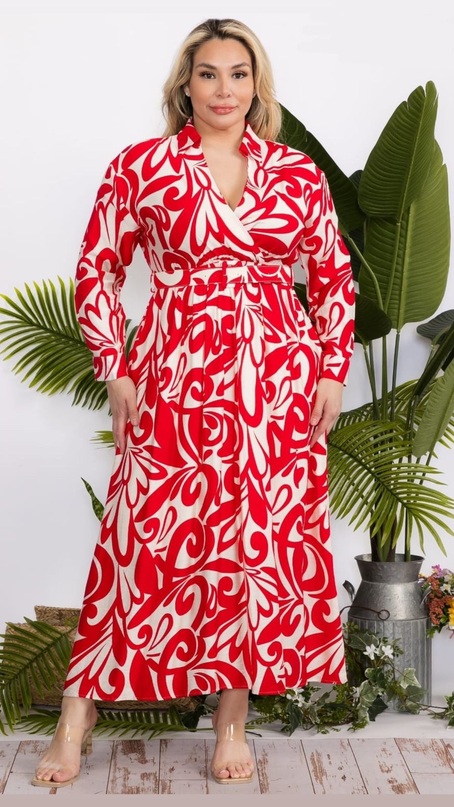Vestido Estampado Cinto Manga Larga