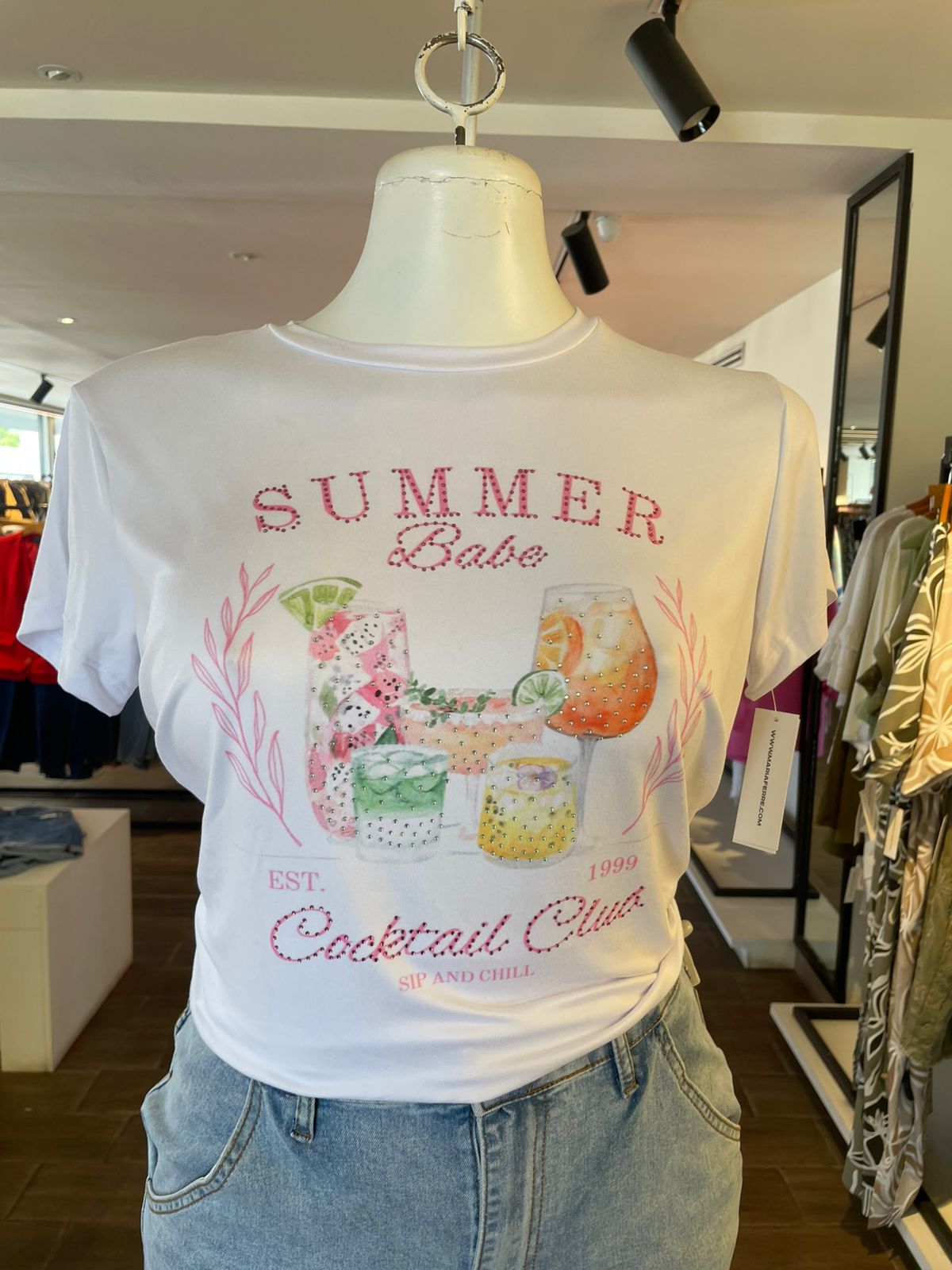 Camiseta Estampada Con Pedreria