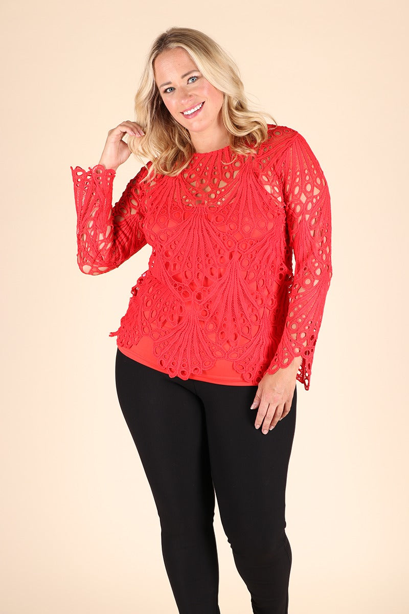 Blusa De Encaje Manga Larga