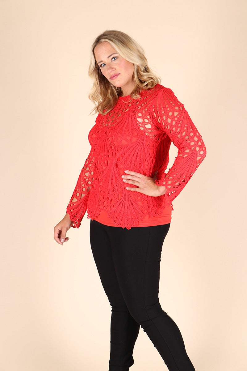 Blusa De Encaje Manga Larga