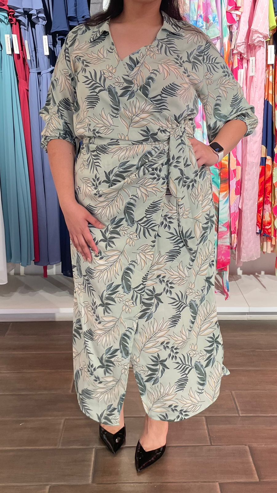 Vestido Estampado Manga 3/4