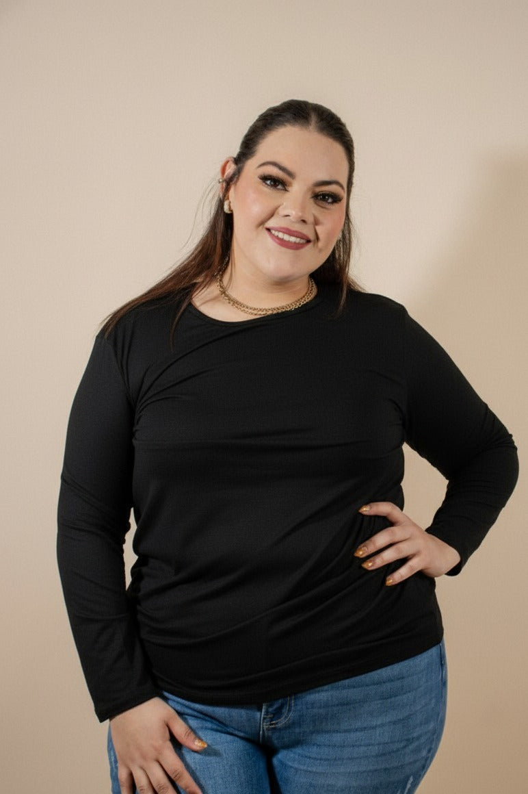 Blusa manga larga cuello redondo