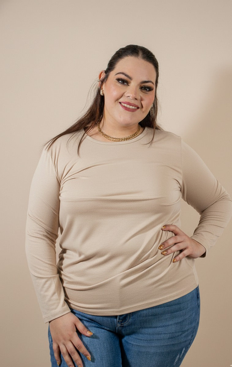 Blusa manga larga cuello redondo