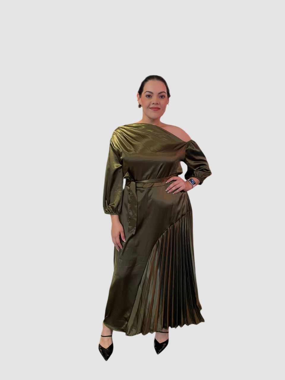 Vestido Satin Manga Larga