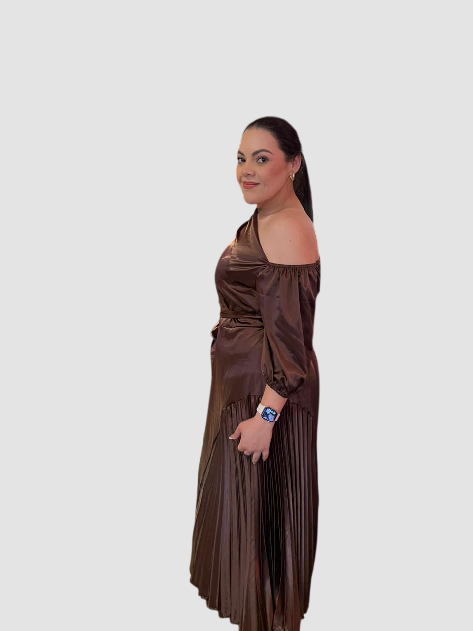 Vestido Satin Manga Larga