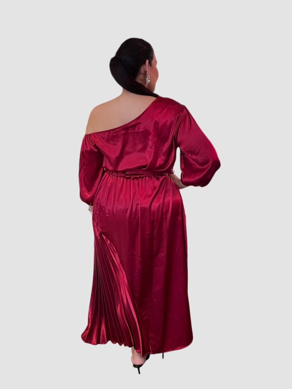 Vestido Satin Manga Larga