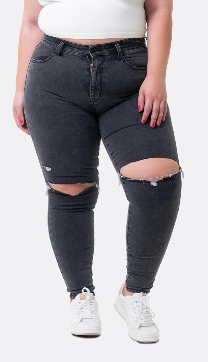 SKINNY jeans GRIS CON ROTURA