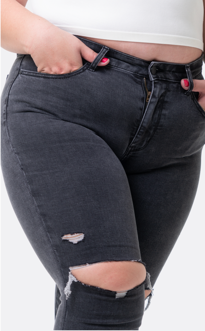 SKINNY jeans GRIS CON ROTURA