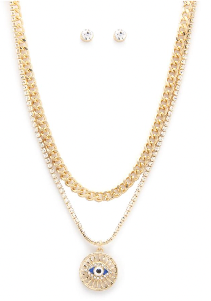 Collar layering de 2 cadenas con pedrería