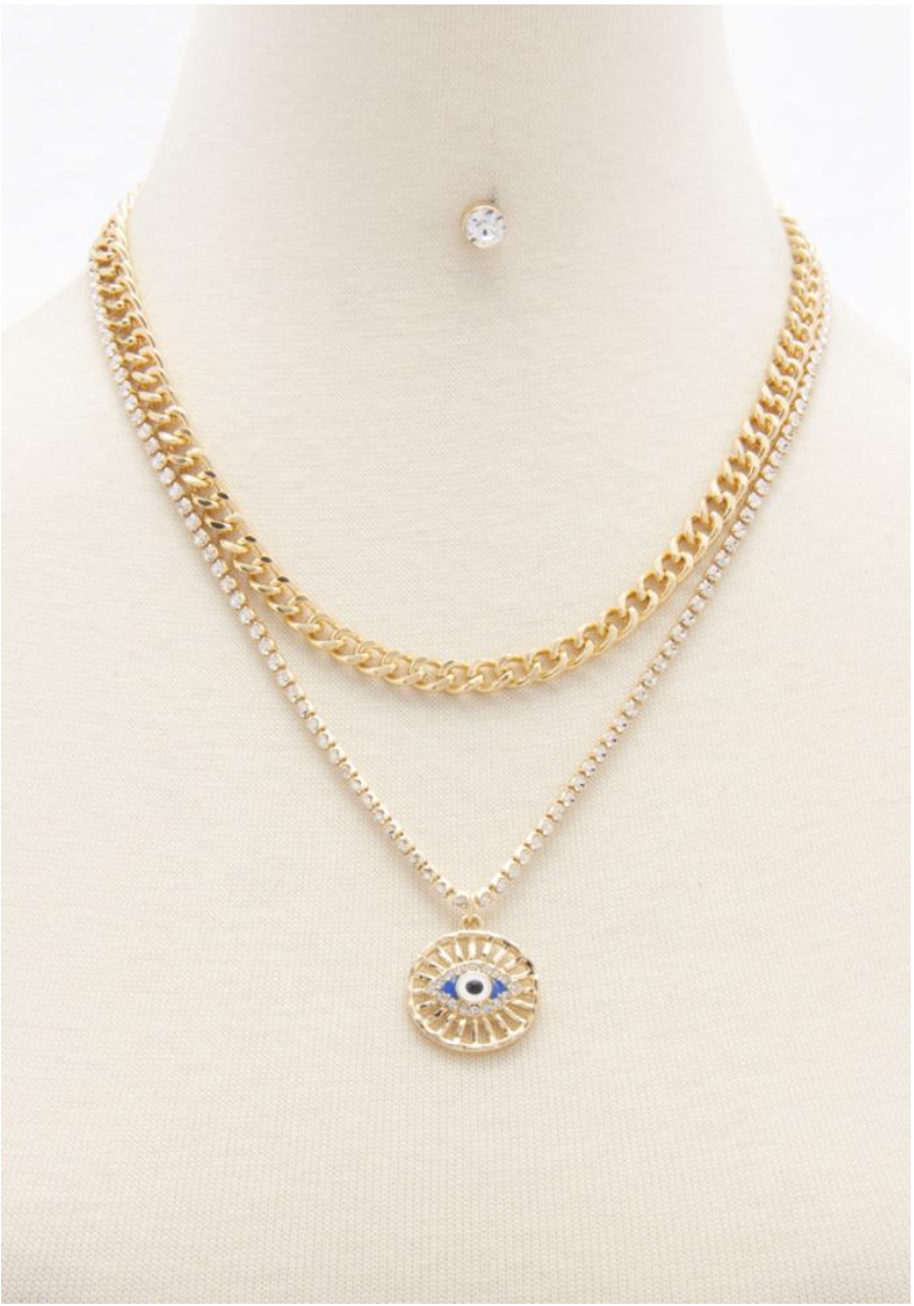Collar layering de 2 cadenas con pedrería