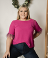 Blusa manga corta con plumas