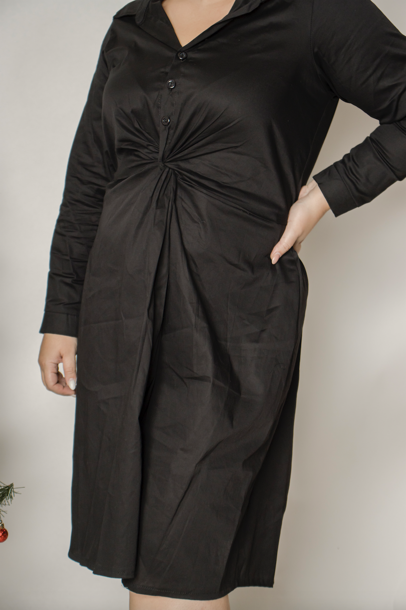 Vestido midi manga larga con nudo