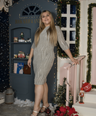 Vestido midi brilloso estampado