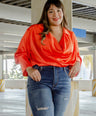 Blusa fiesta satinada manga campana