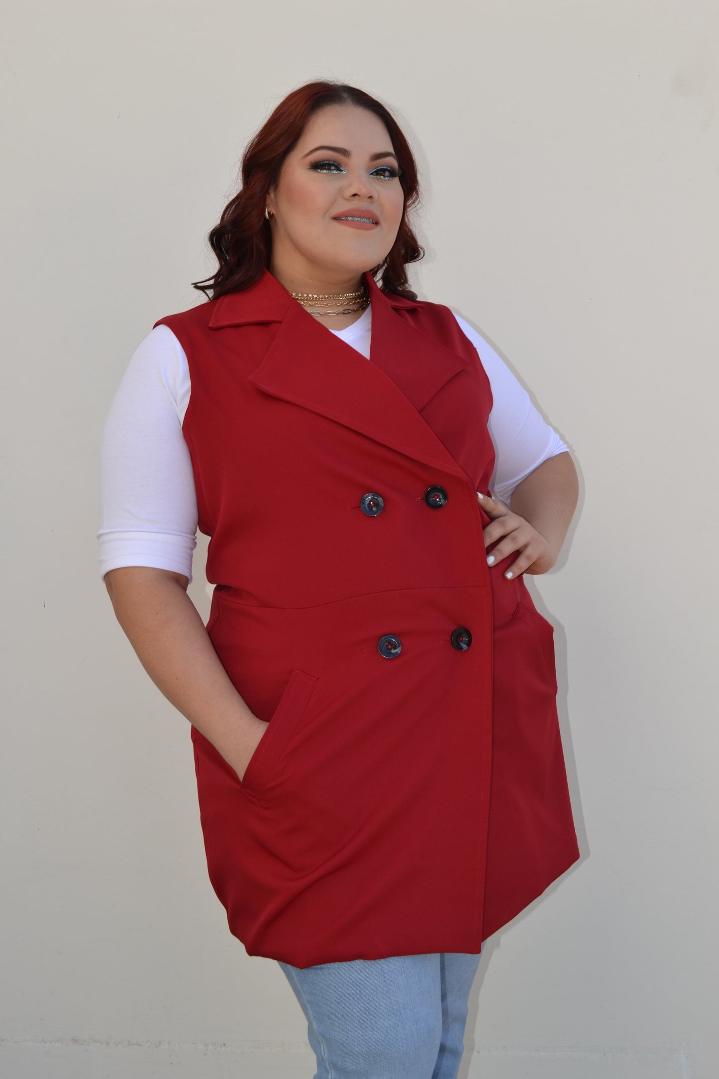 Chaleco de vestir largo con botones - Main Image