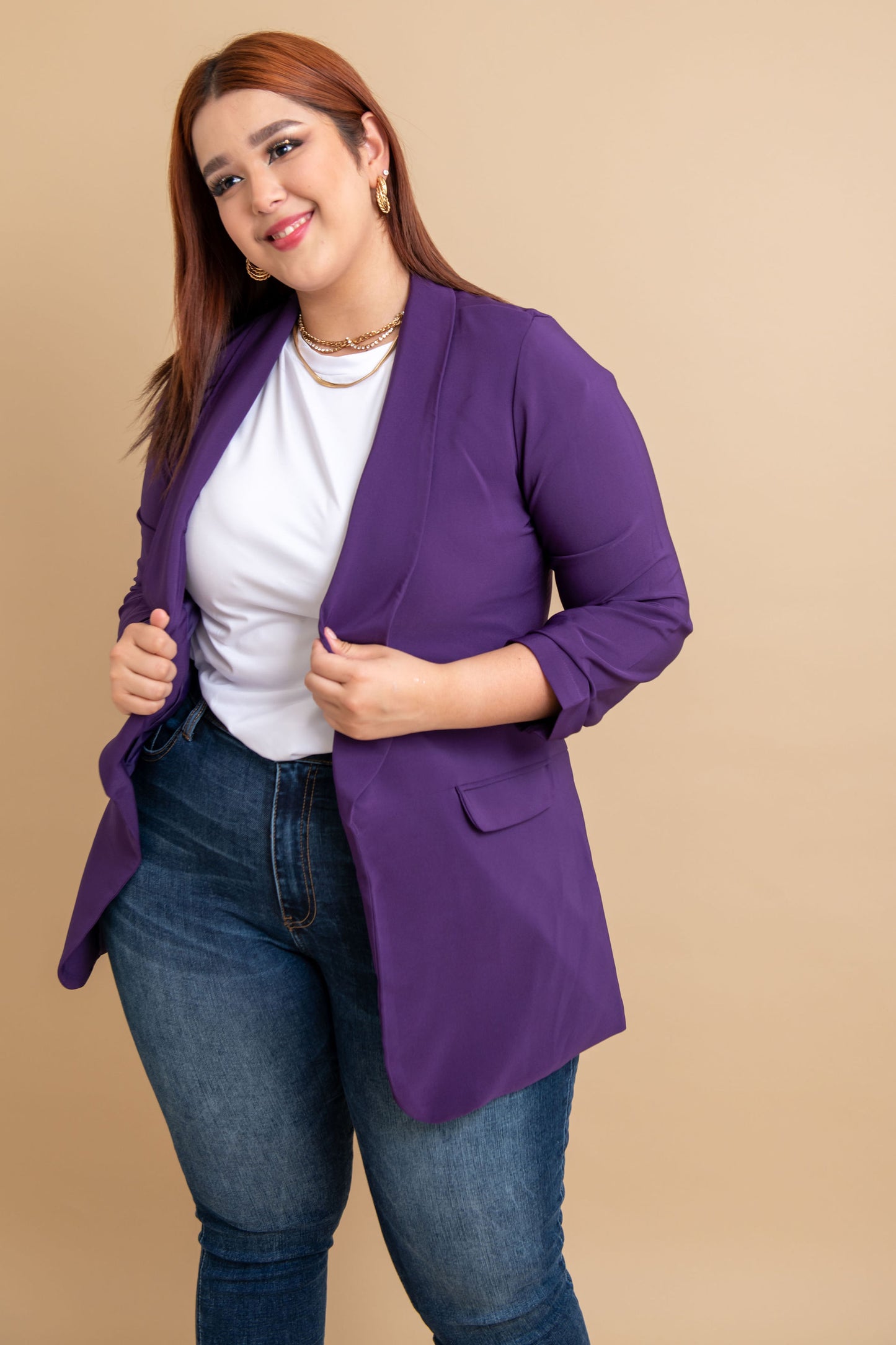 Blazer Liso Manga 3/4 Morado